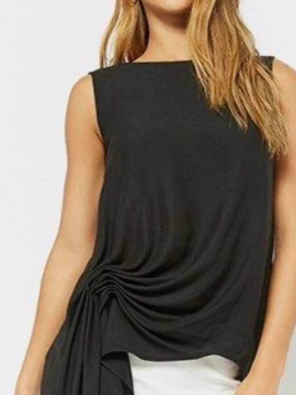 Black sleeveless blouse with ruched detail